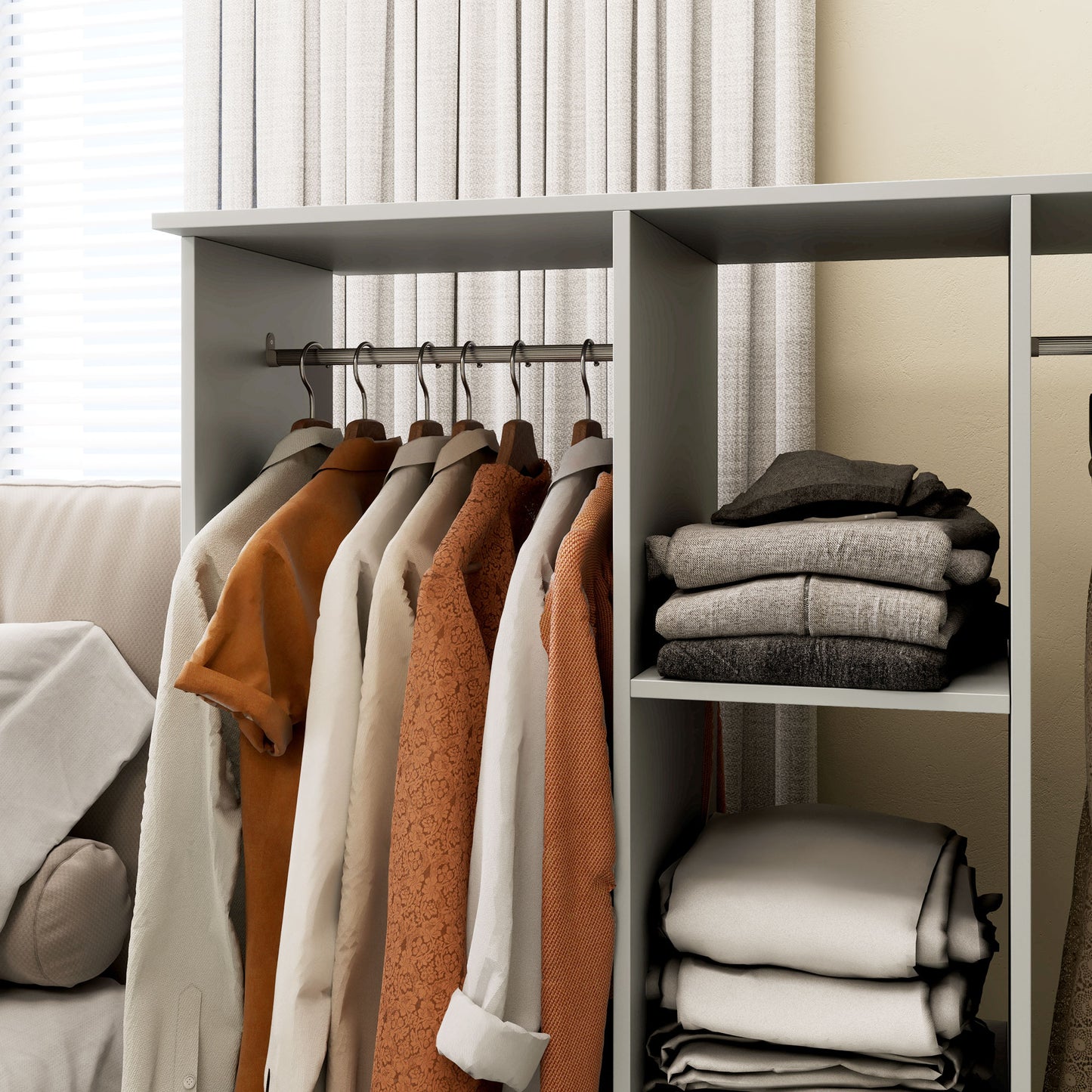 HOMCOM Open Wardrobe Double Mobile Storage Shelves Organizer With Six Wheels Grey