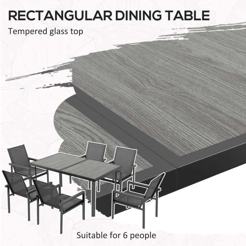 Outsunny 7-Piece Metal Dining Set with Glass-Top Table - Grey Finish - ALL4U RETAILER LTD