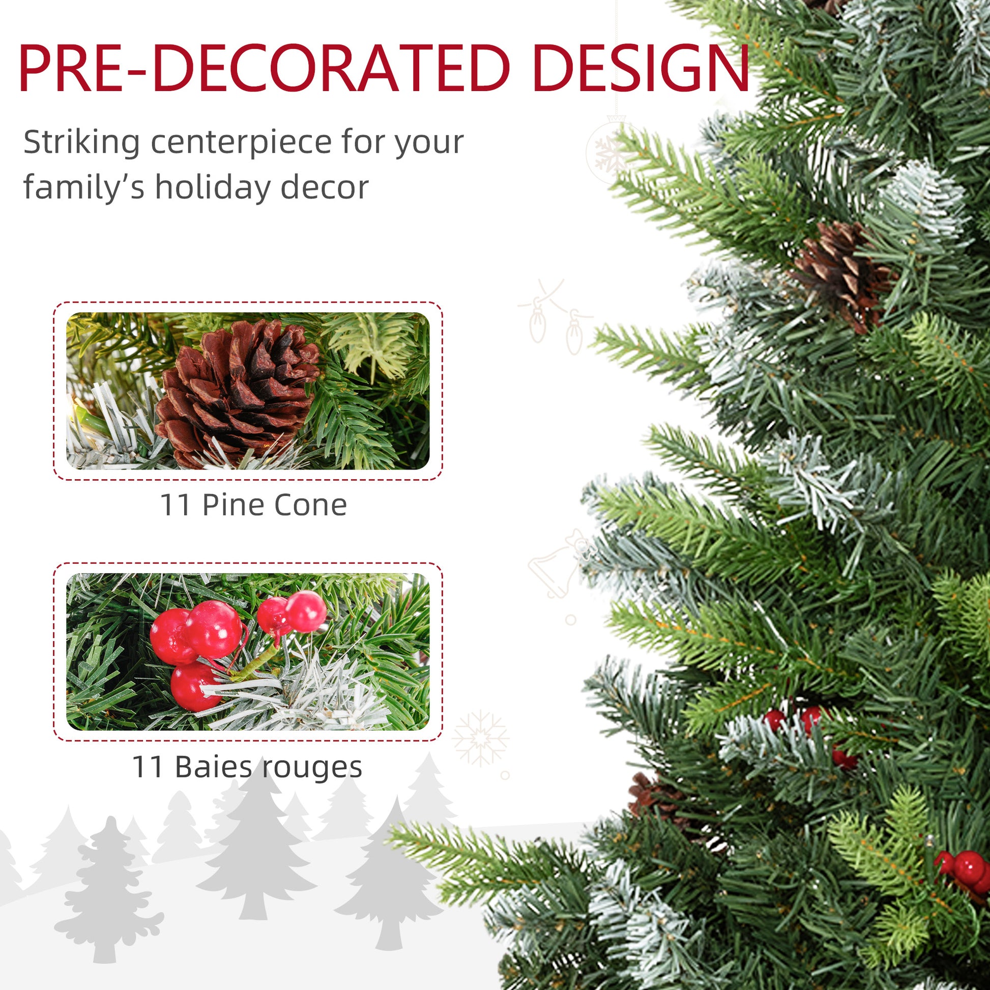 HOMCOM Set of 2 Tabletop 3ft Prelit Artificial Christmas Trees with LED Lights, Pine Cones, and Red Berries in Green - ALL4U RETAILER LTD