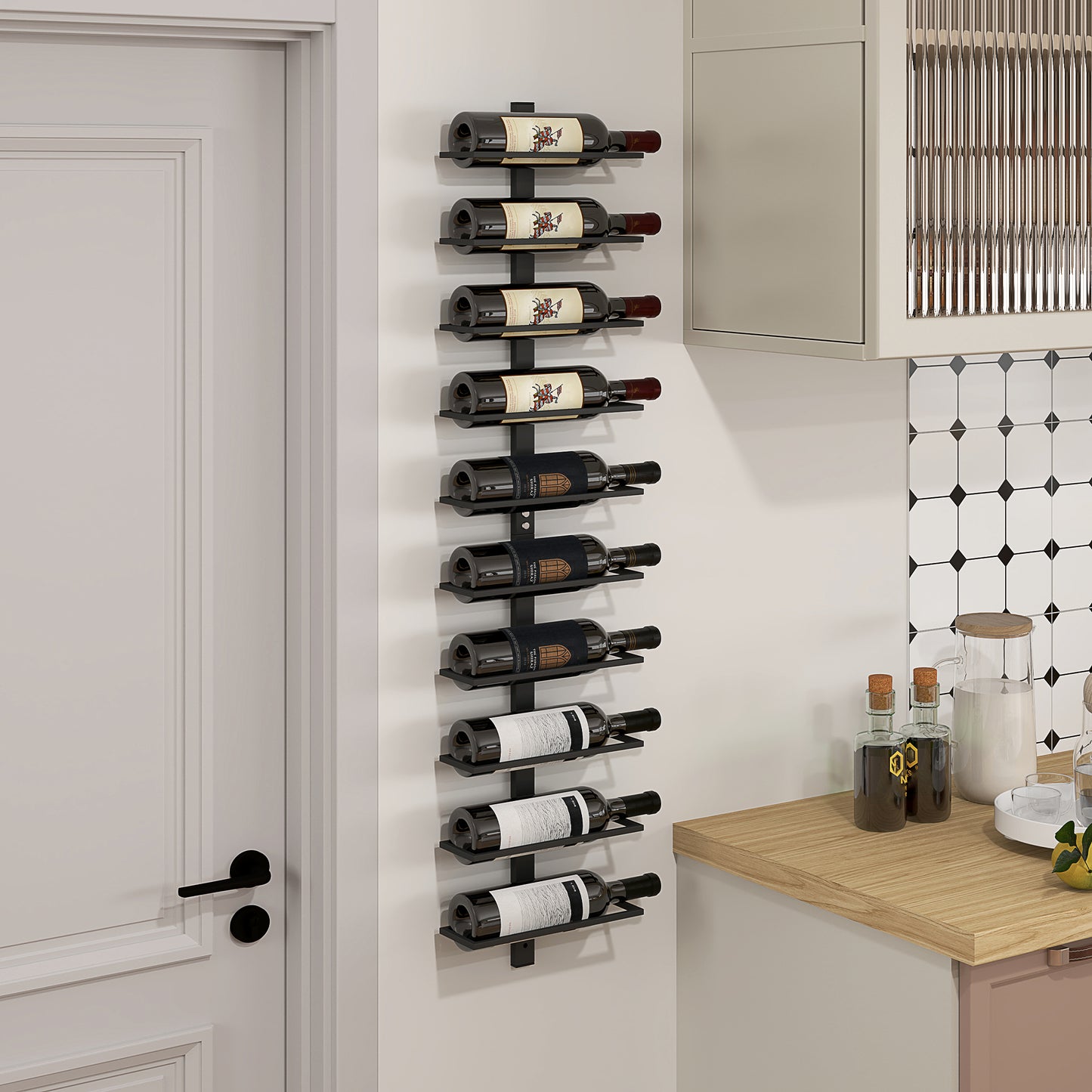 HOMCOM Wall Mounted 10 Tier Metal Wine Rack Display Storage Holder for Kitchen Dining Room Bar Cellar Black