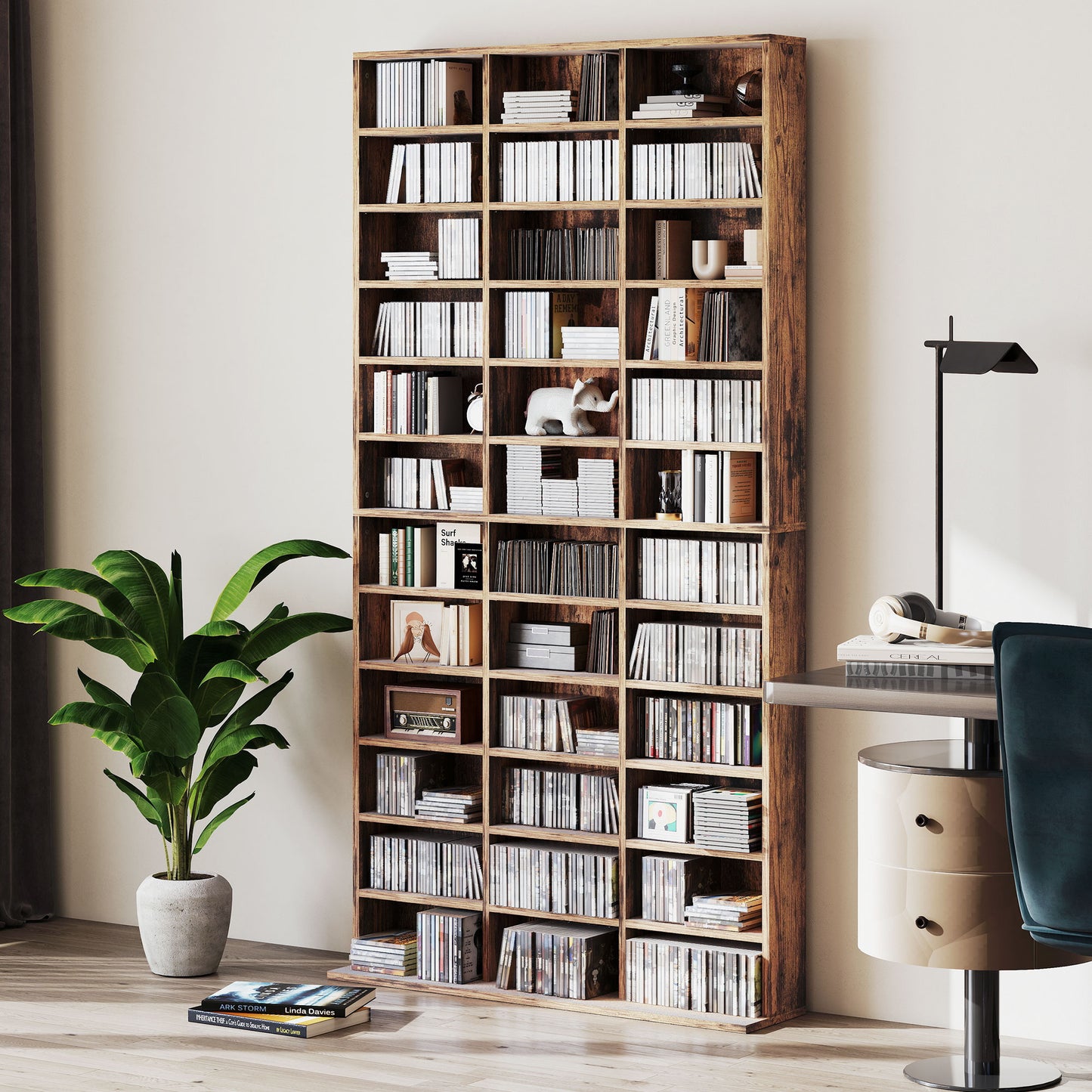HOMCOM CD Storage Unit With Adjustable Shelves 102 By 195 Centimetres Rustic Brown Media Storage Cabinet