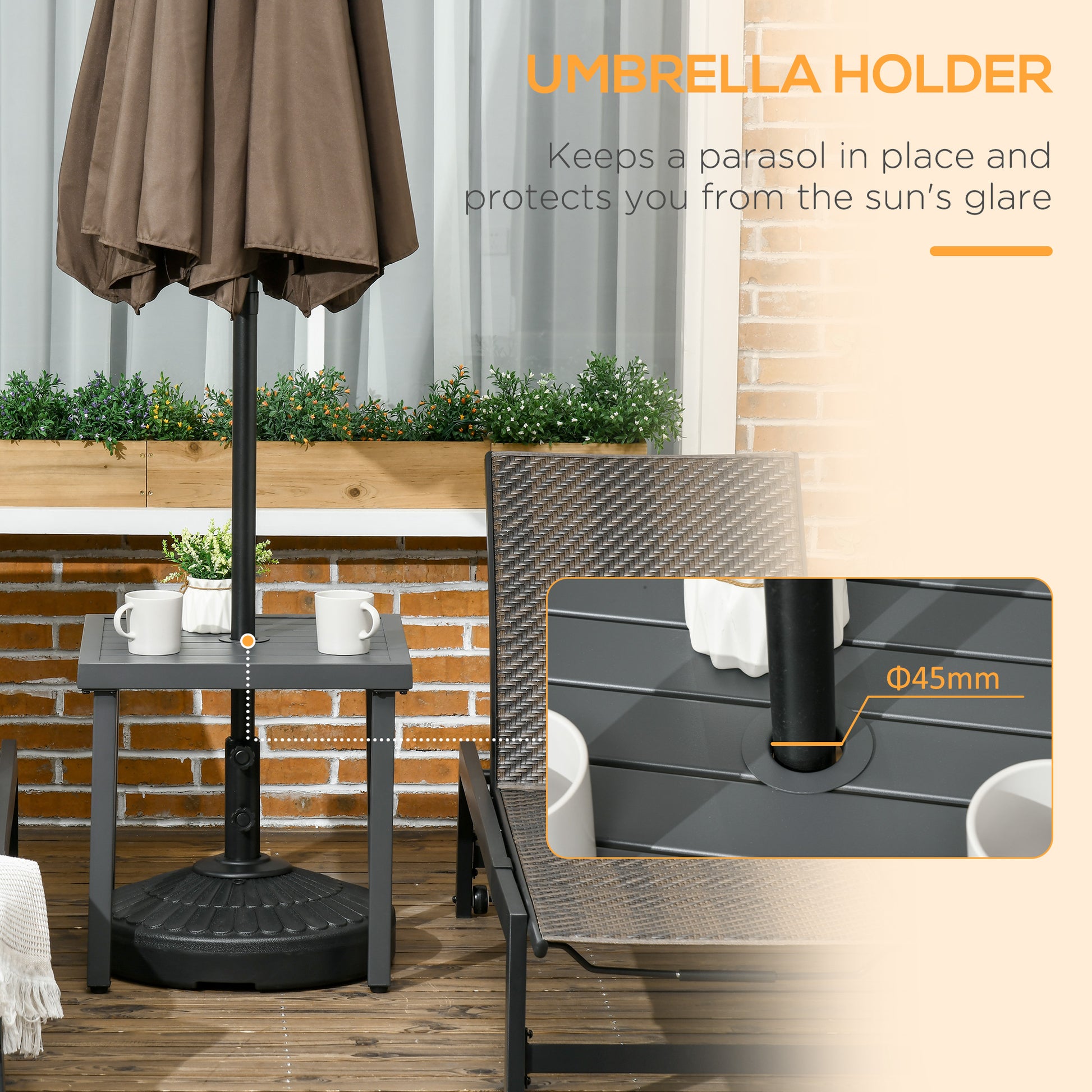 Outsunny Grey Patio Side Table with Umbrella Hole - Steel Frame Coffee Table for Balcony - ALL4U RETAILER LTD