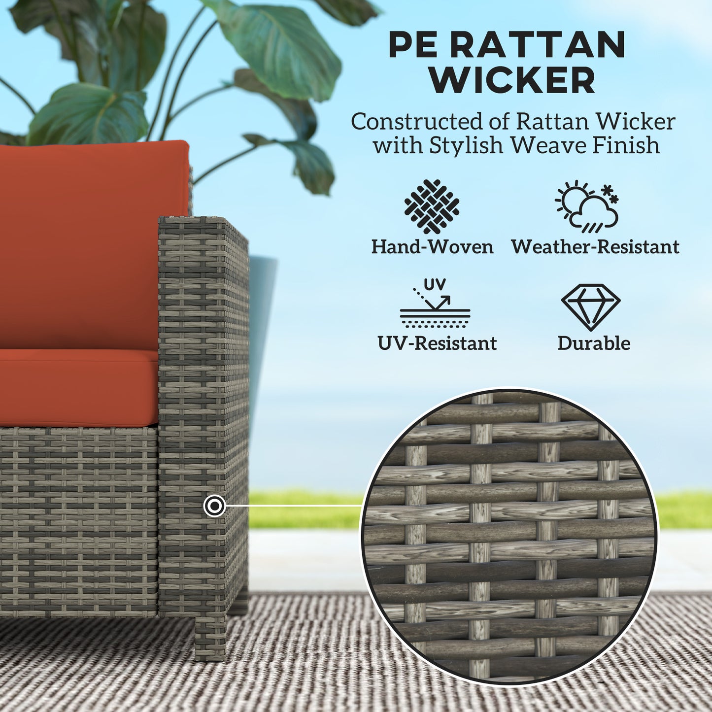 Outsunny Rattan 2 Seater Sofa With Soft Cushions Armrests Garden Loveseat For Patio Grey Water Resistant