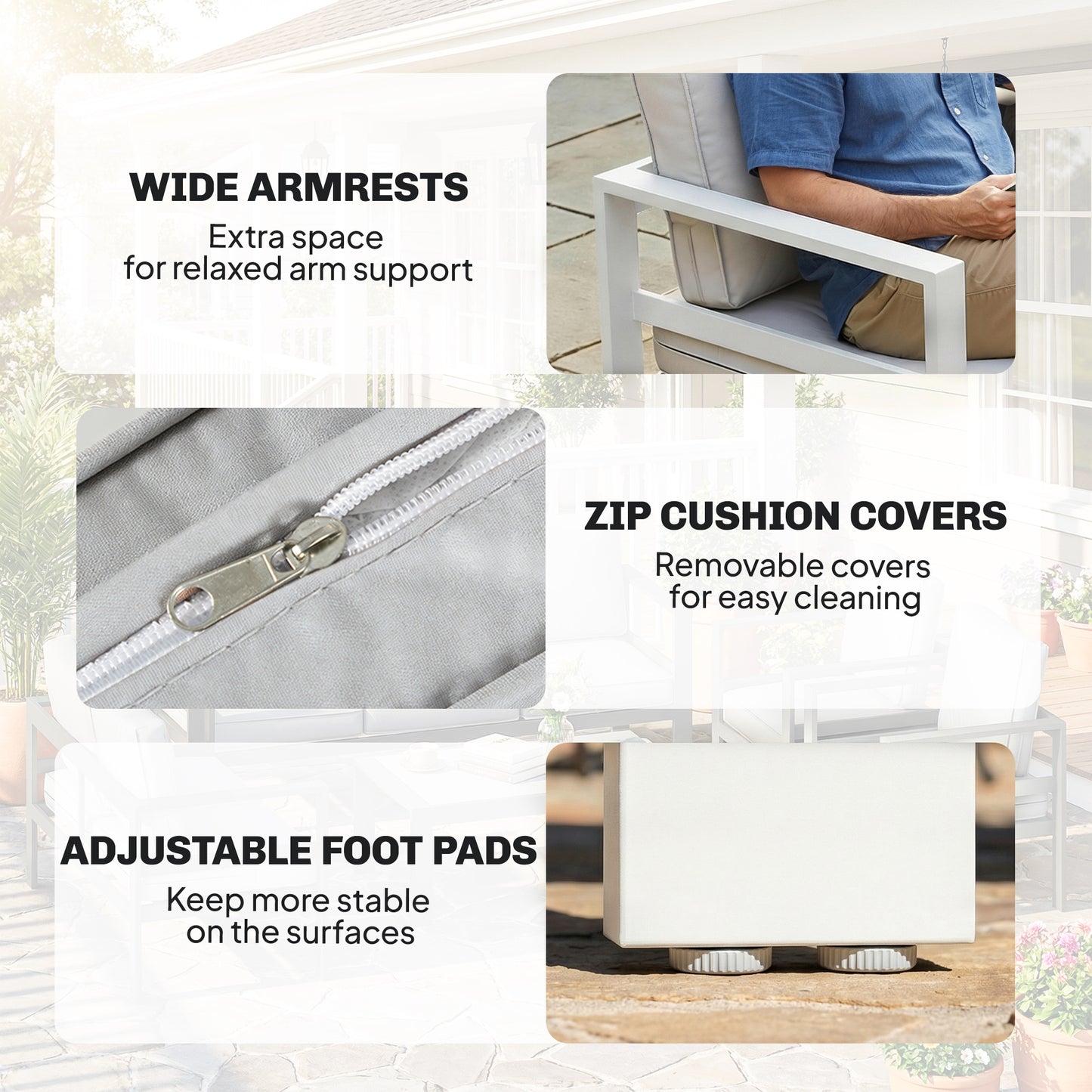 Outsunny 5 Piece Aluminium Garden Furniture Set With Olefin Cushions Extra Deep Outdoor Sofa White
