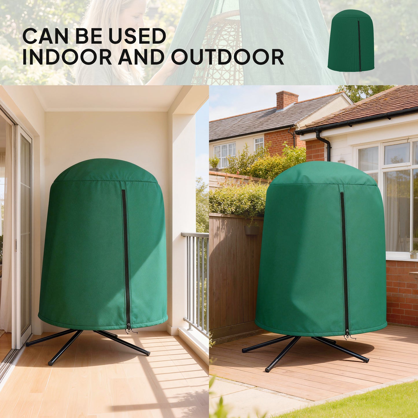 Outsunny 190 x 128cm Hanging Egg Chair Cover Green Weatherproof Outdoor Furniture Protector