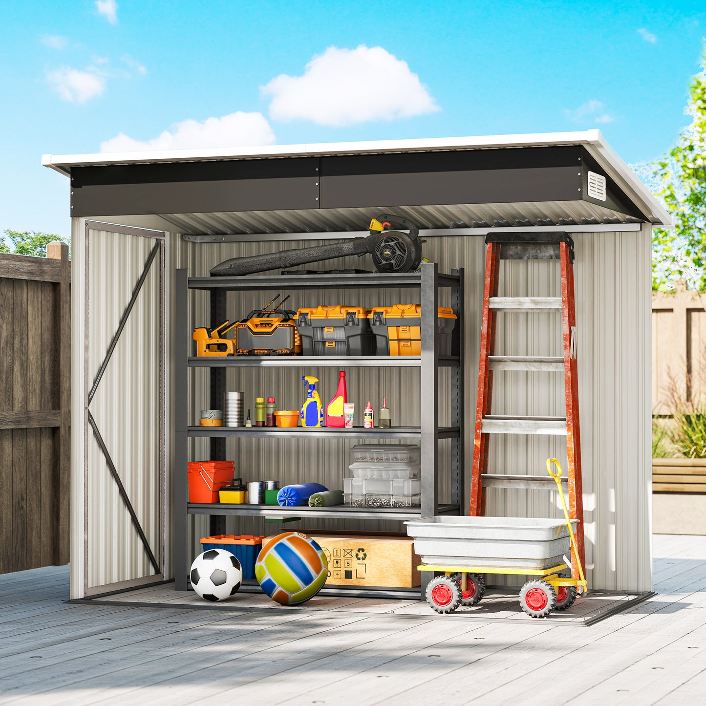 Outsunny 7.5 x 4.3 Ft Metal Garden Storage Shed Waterproof Outdoor Shed With Triple Lockable Doors Vents Light Grey