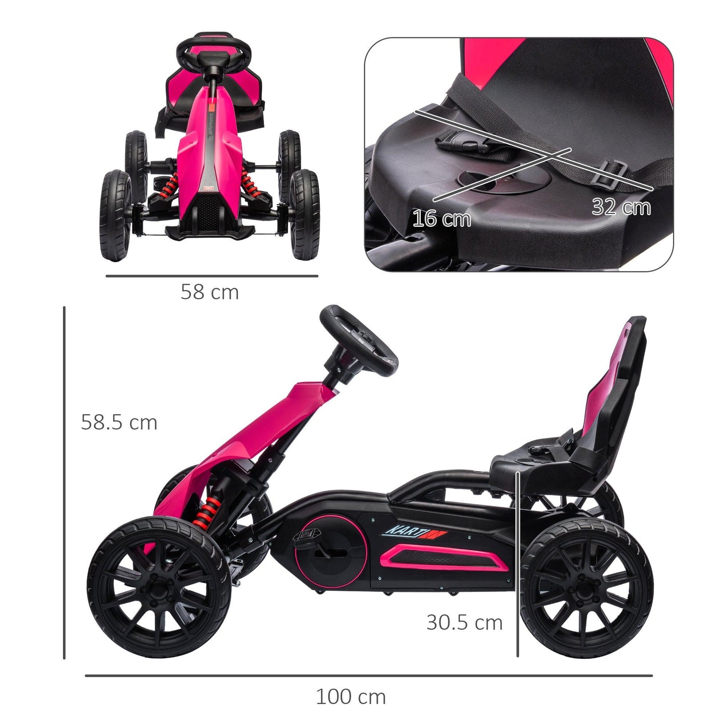 HOMCOM Children Pedal Go Kart w/ Adjustable Seat, Handbrake - Pink - ALL4U RETAILER LTD