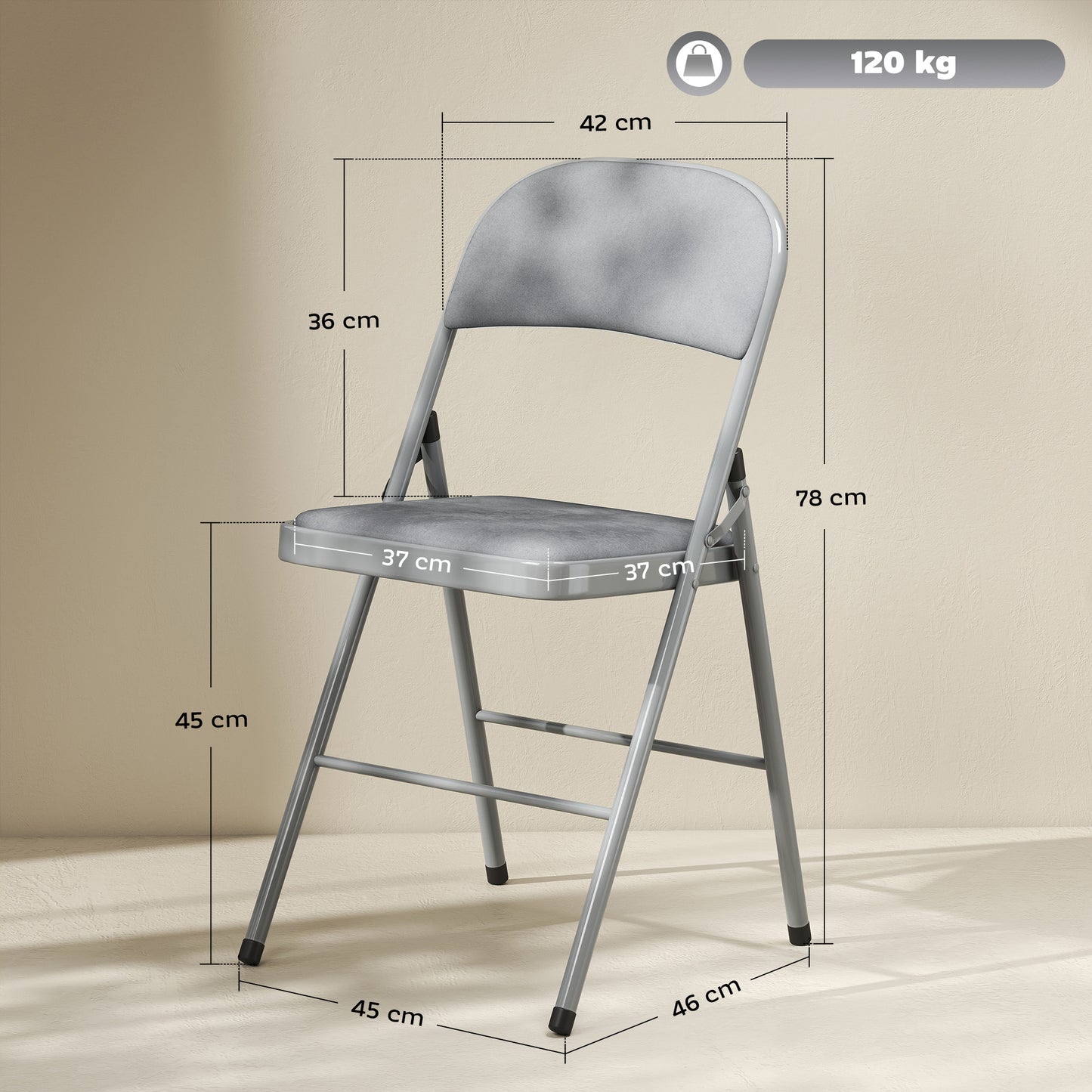 HOMCOM 4 Pack Folding Chairs With Padded Seats Velvet Portable Party Chairs With Steel Frame Light Grey