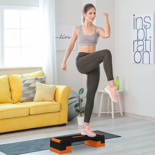 SPORTNOW Adjustable HEIGHT Aerobic Step Platform - Home Workout Stepper in Orange (15cm/20cm/25cm) - ALL4U RETAILER LTD