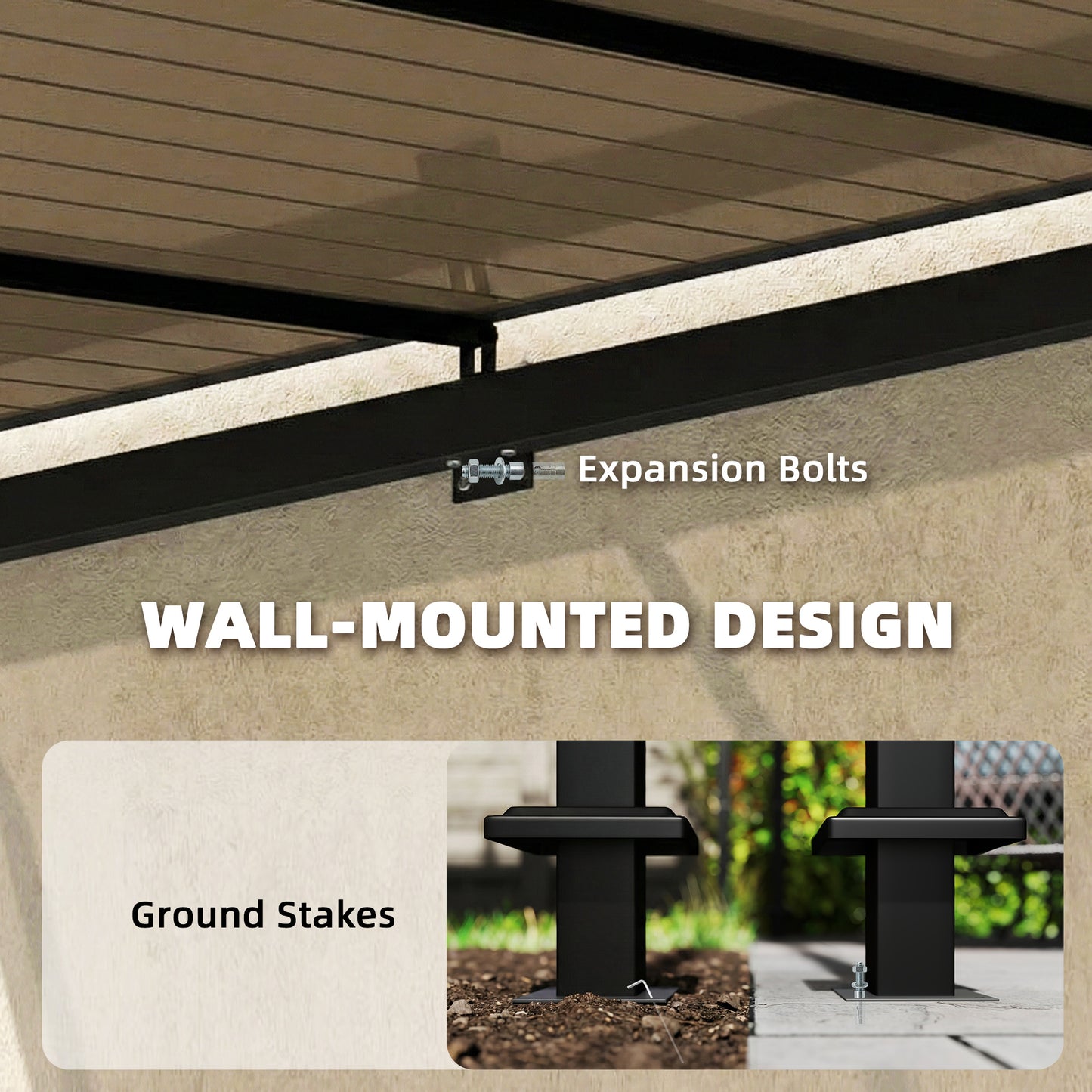 Outsunny 3 x 2.87 m Wall Mounted Lean To Garden Pergola With Polycarbonate Roof And Galvanized Metal Frame