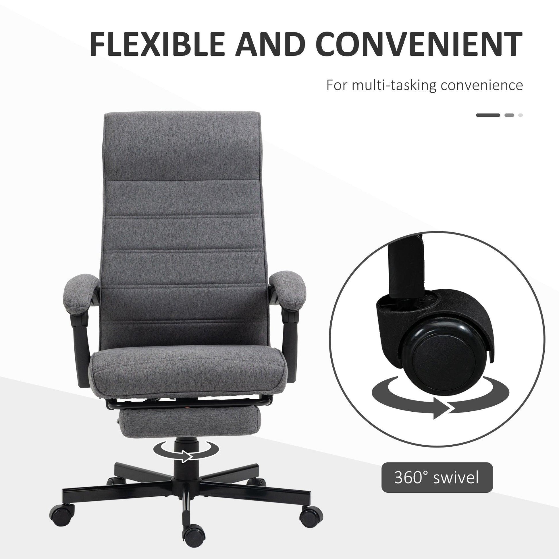 Vinsetto High-Back Office Chair with Adjustable Height, Reclining Swivel, Grey - ALL4U RETAILER LTD