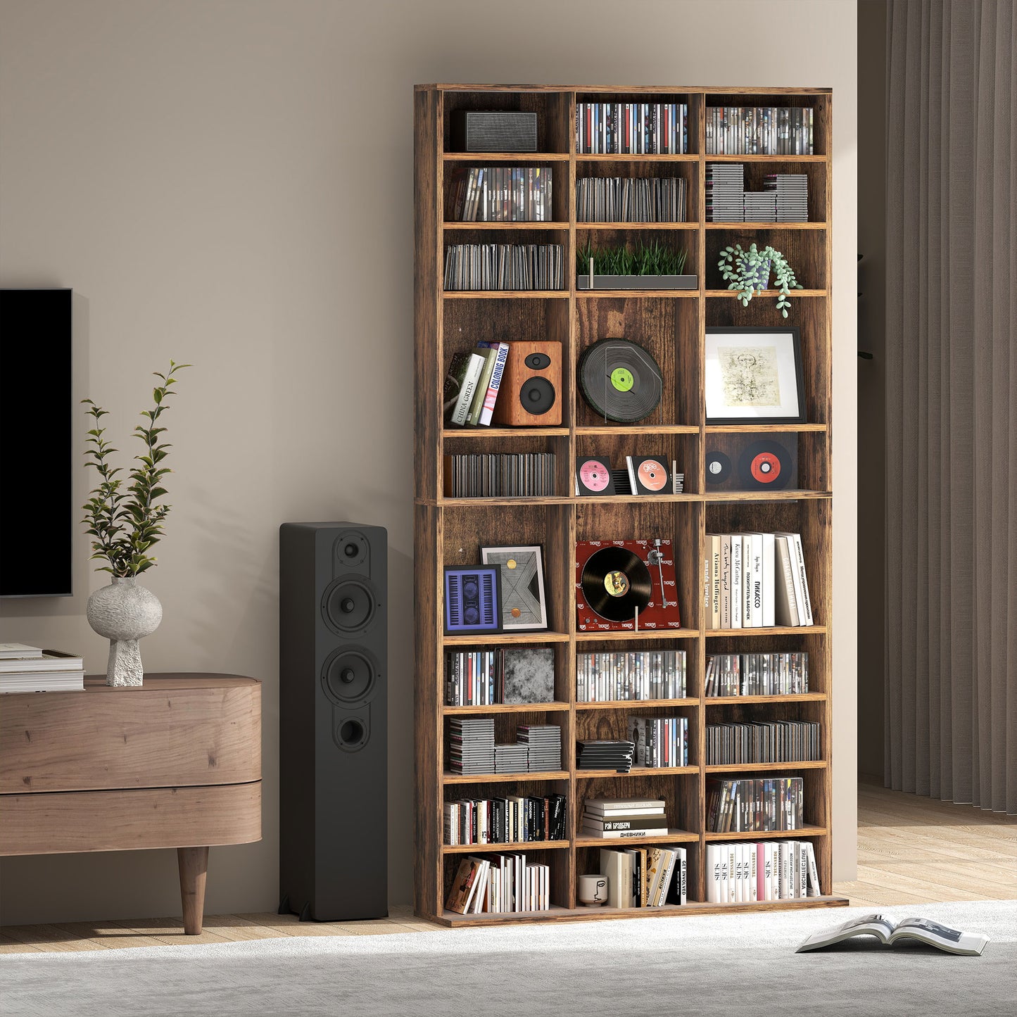 HOMCOM CD Storage Unit With Adjustable Shelves 102 By 195 Centimetres Rustic Brown Media Storage Cabinet