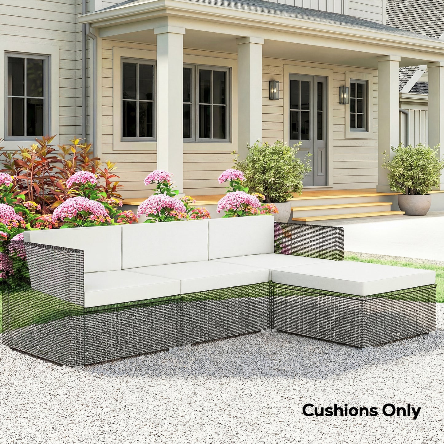 Outsunny 7 Piece Patio Cushions For Outdoor Loveseat With Removable Covers 60x60 cm Cream For Rattan Furniture