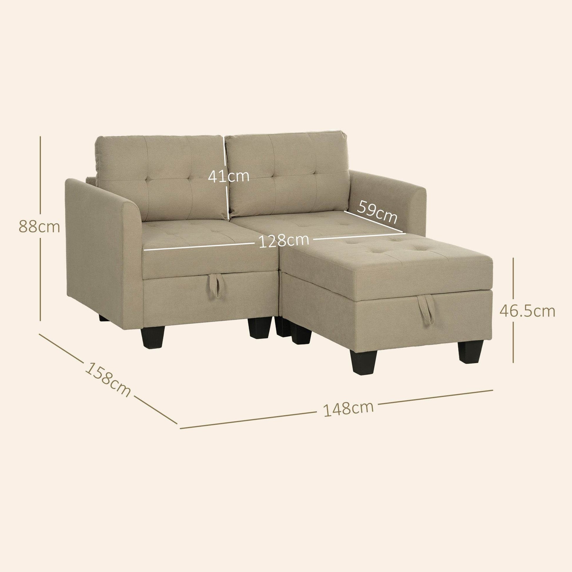 HOMCOM Customisable Light Brown 'L' Shaped Storage Sofa Set - ALL4U RETAILER LTD
