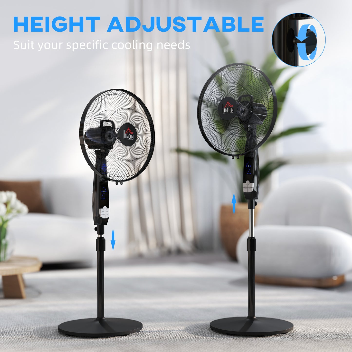 HOMCOM 16 Inch Pedestal Standing Floor Fan with Remote Control 85 Degree Oscillation Black