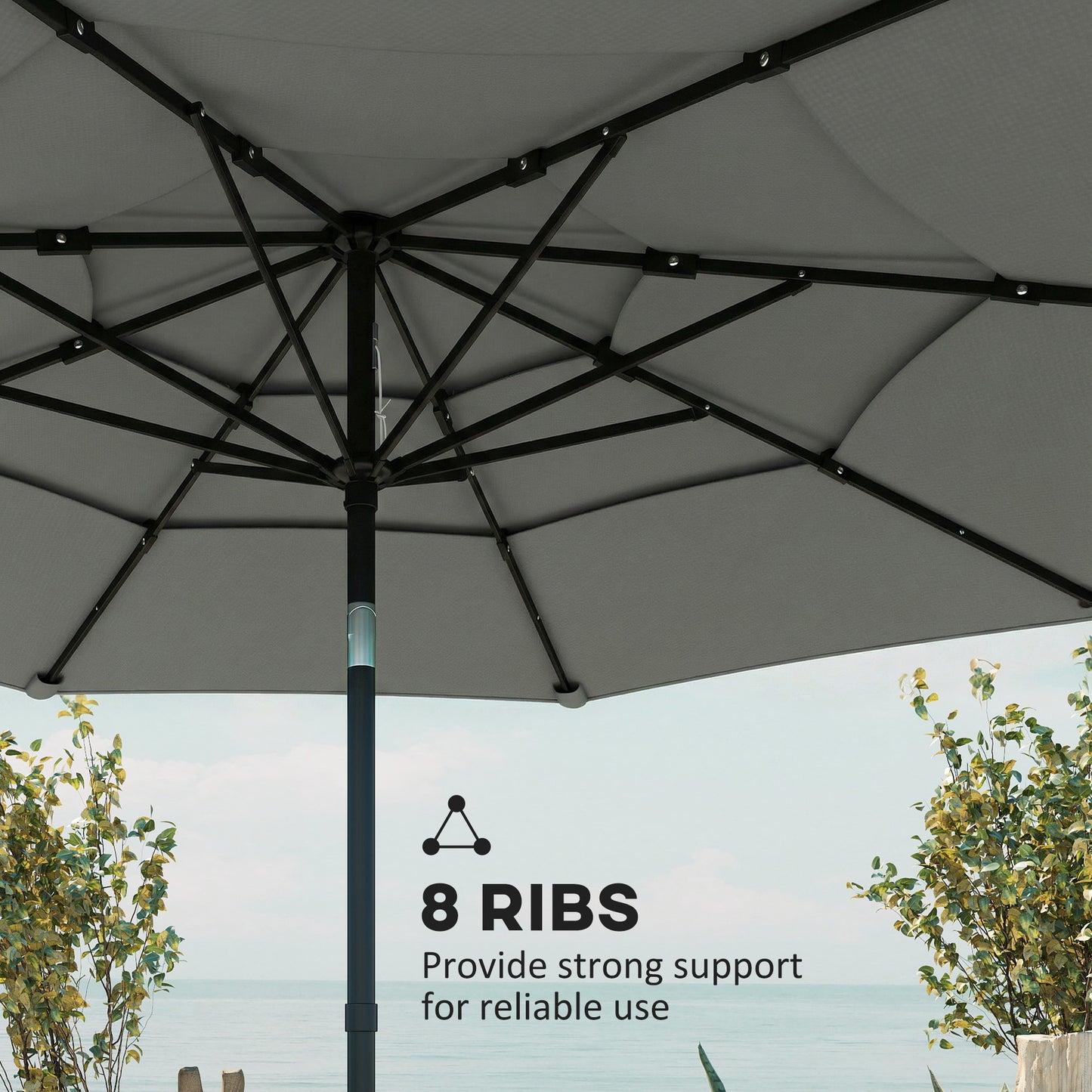Outsunny Garden Parasol 3 Tier Roof Tilt Function Crank Handle Grey Polyester Canopy