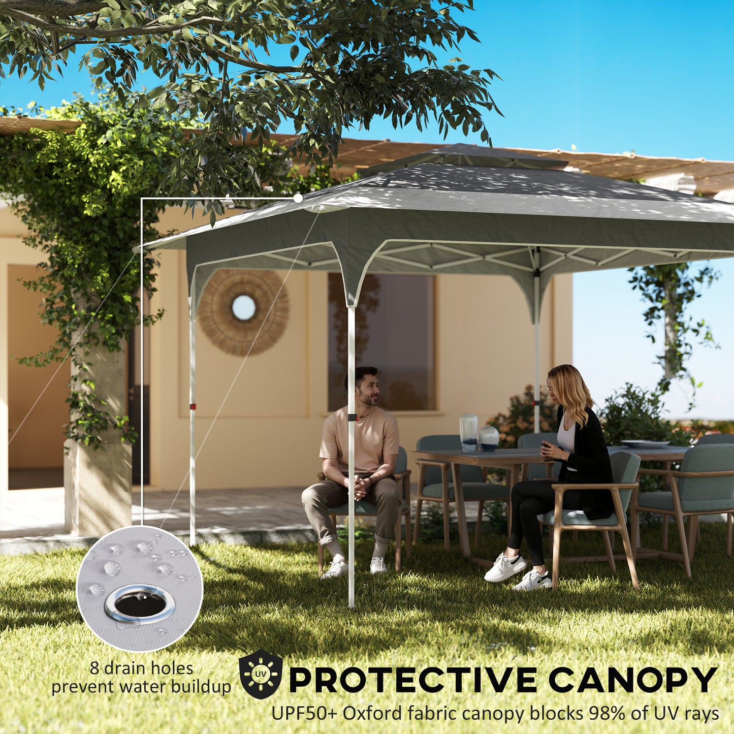 Outsunny 3.5x3.5m Pop Up Gazebo With One Push Setup UPF50 Plus Double Tier Canopy Carry Bag Dark Grey