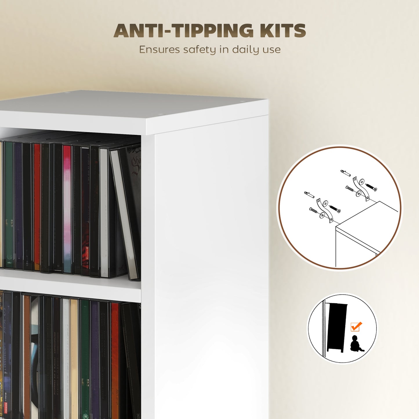 HOMCOM Set of 2 CD Media Display Shelf Units Tower Rack with Adjustable Shelves White