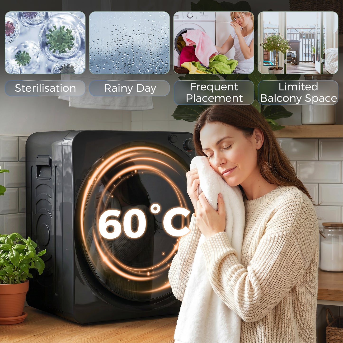 HOMCOM 5 Kg Vented Tumble Dryer 1000W Compact Stackable With 5 Drying Modes Stainless Steel Drum Black