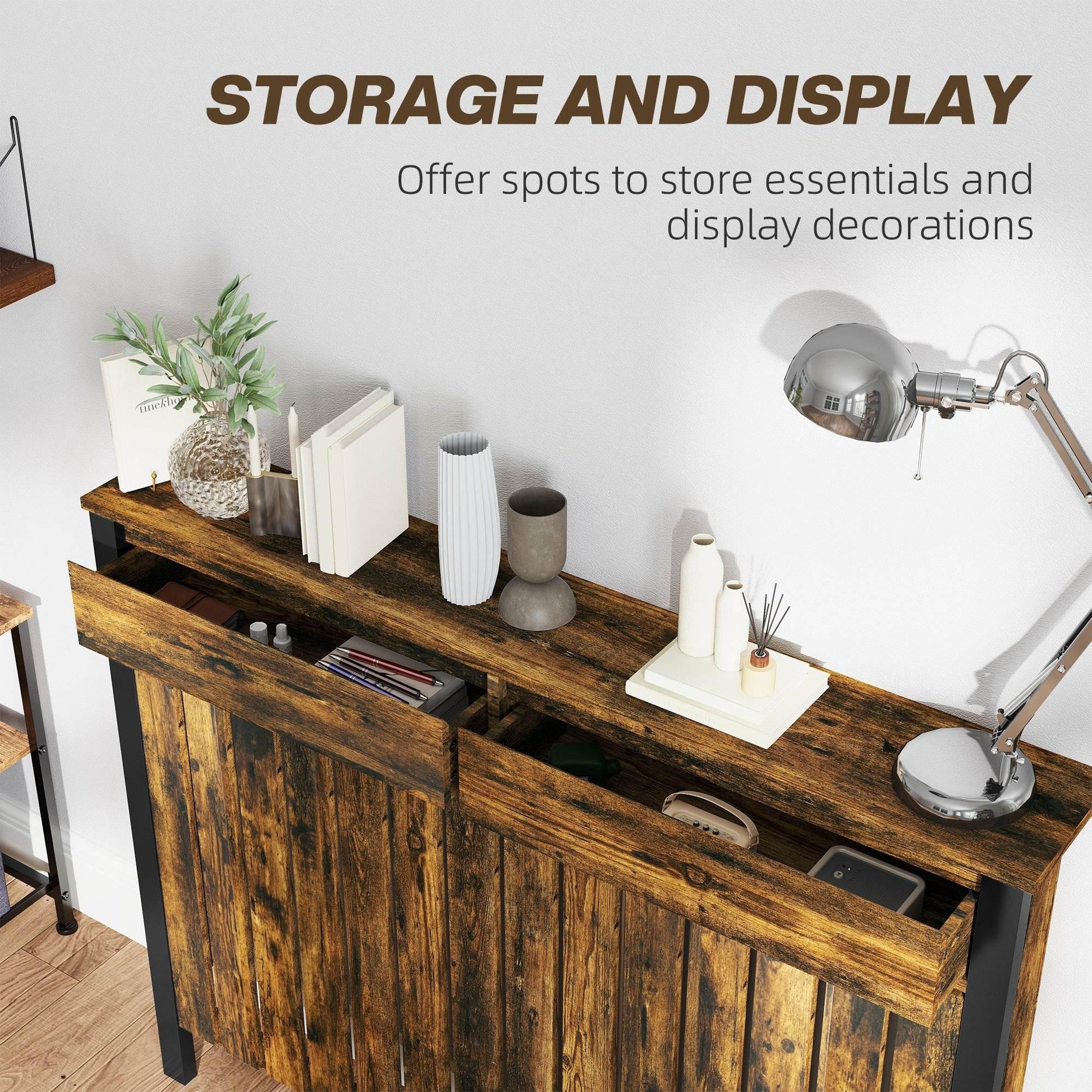 HOMCOM Industrial-Style Wooden Radiator Cover with Storage Drawers - Brown/Black - ALL4U RETAILER LTD