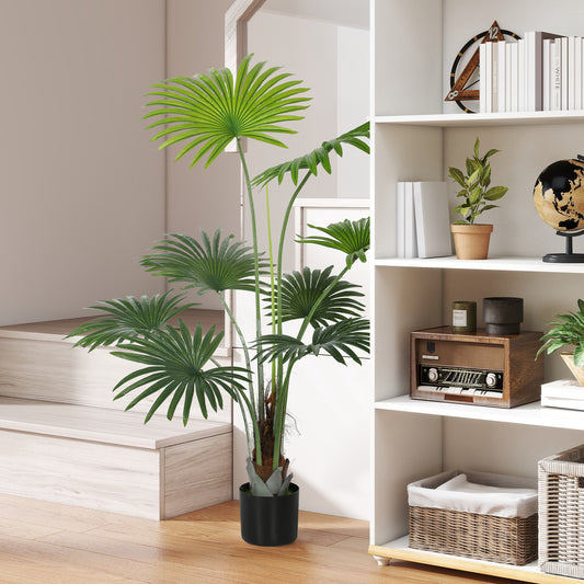 HOMCOM 145cm Artificial Palm Tree With Lifelike PEVA Leaves And Coconut Coir In Plastic Pot For Home Office Decor Green