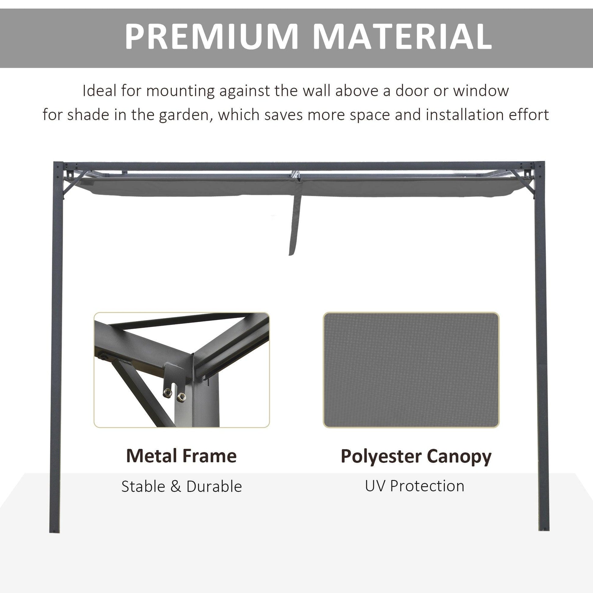 Outsunny 3m Wall Mounted Gazebo Canopy - Grey - ALL4U RETAILER LTD