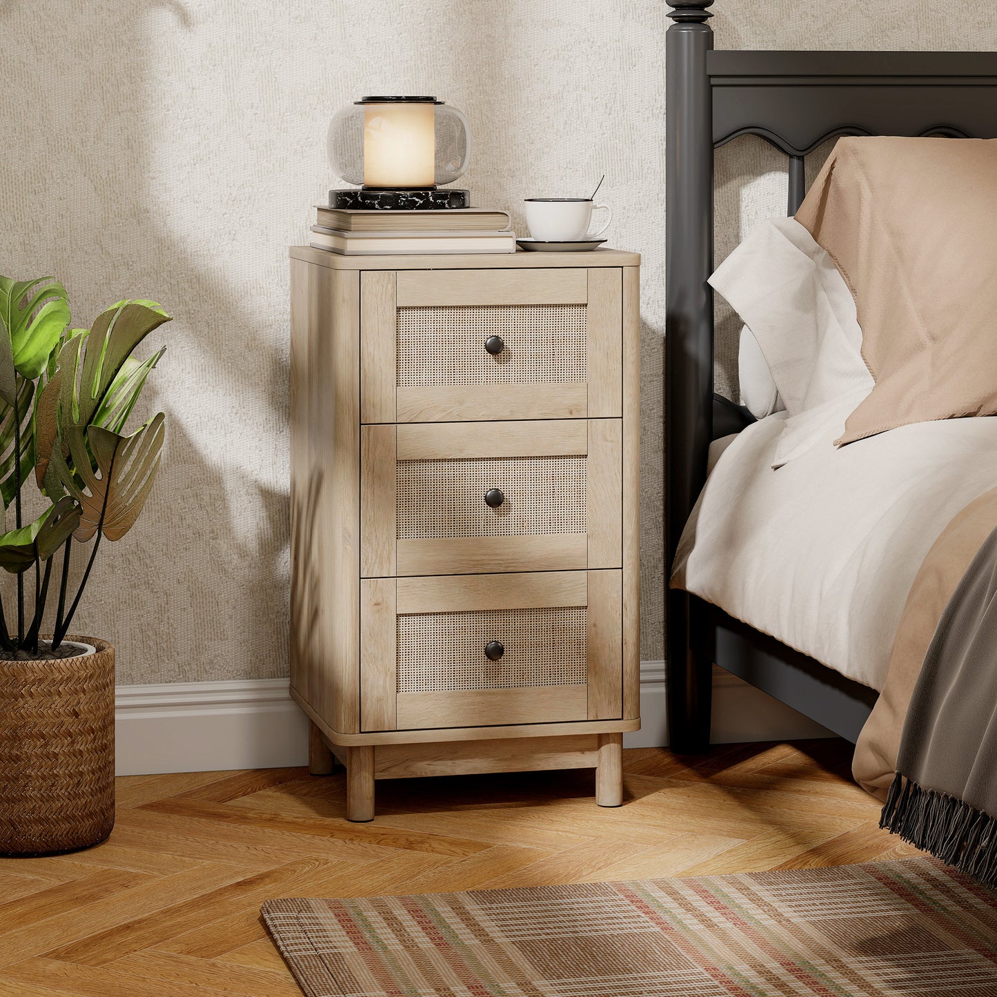 HOMCOM 40 cm Oak Finish Drawer Chest With Three Drawers For Bedroom Storage And Clutter Free Organization
