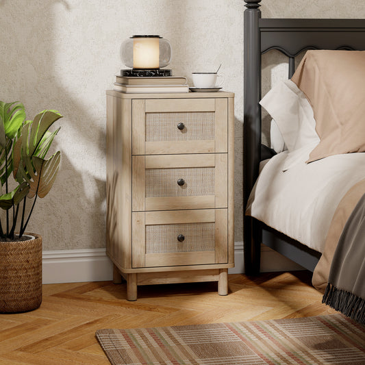 HOMCOM 40 cm Oak Finish Drawer Chest With Three Drawers For Bedroom Storage And Clutter Free Organization