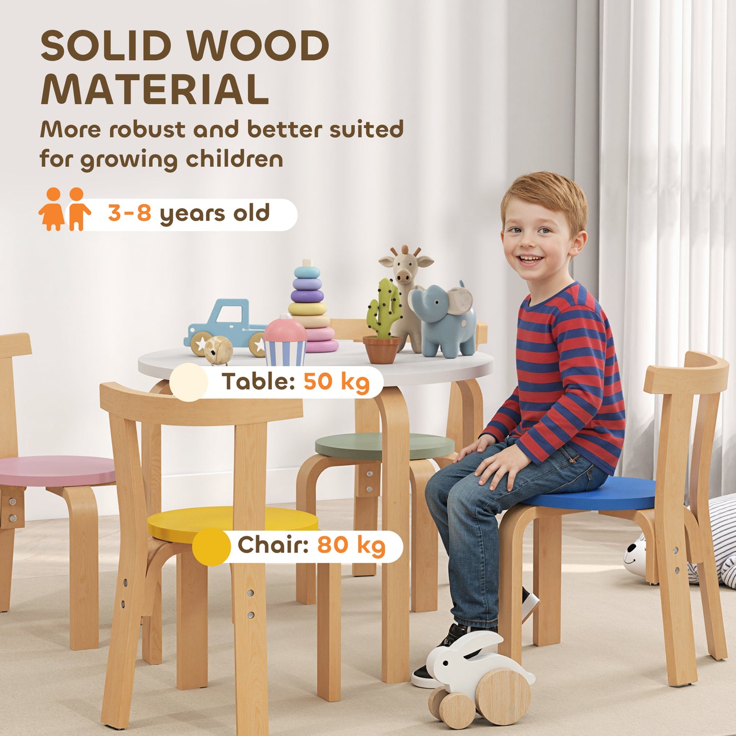 AIYAPLAY 5 Piece Kids Table and Chairs Set Toddler Table and Chairs Set for Nursery Playroom Classroom Ages 3 to 8