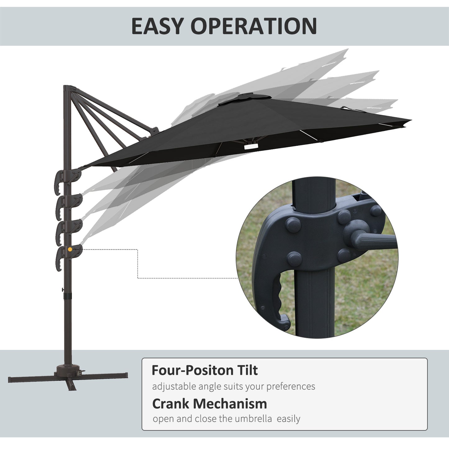 Outsunny Dark Grey 3m LED Cantilever Sun Umbrella with Solar Lights and Base for Outdoor Spaces - ALL4U RETAILER LTD