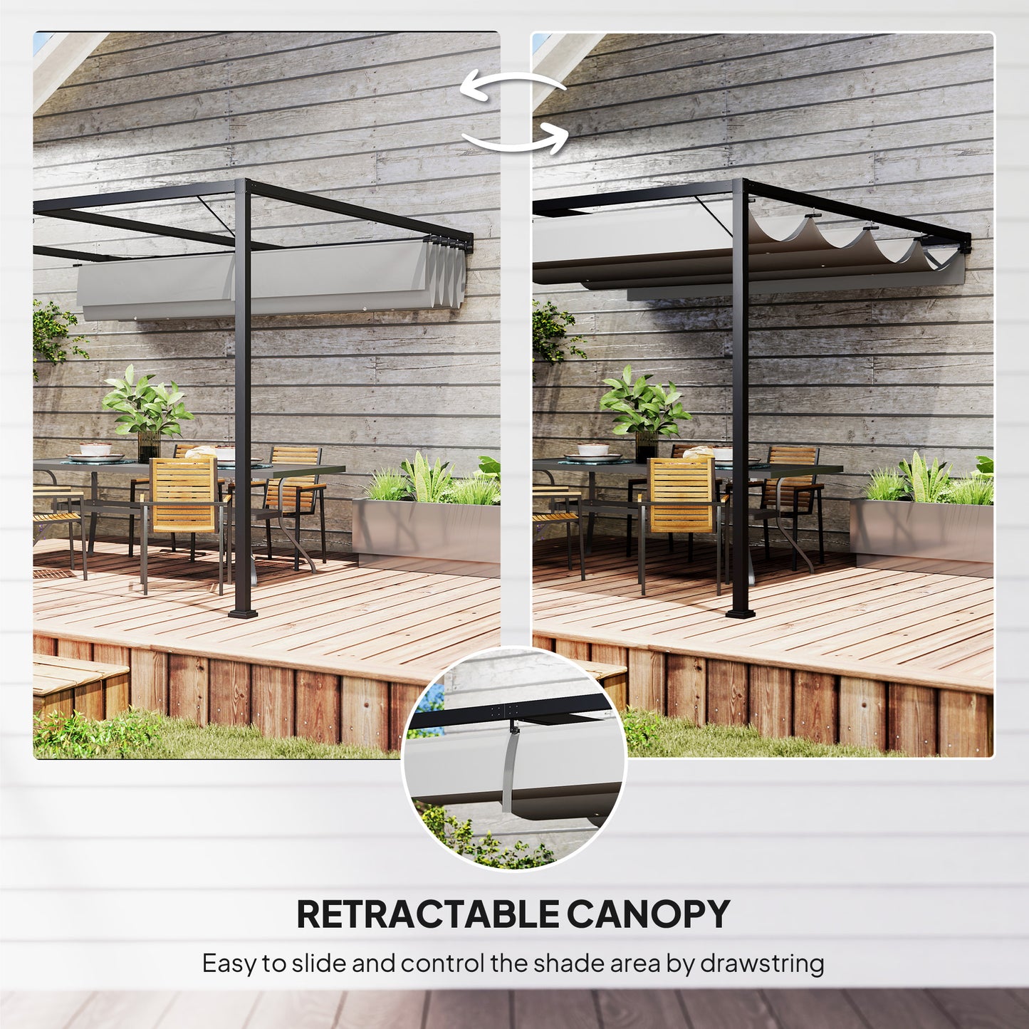 Outsunny 3x3 M Pergola With Sliding Canopy Grey Outdoor Gazebo For Patio And Garden Shade