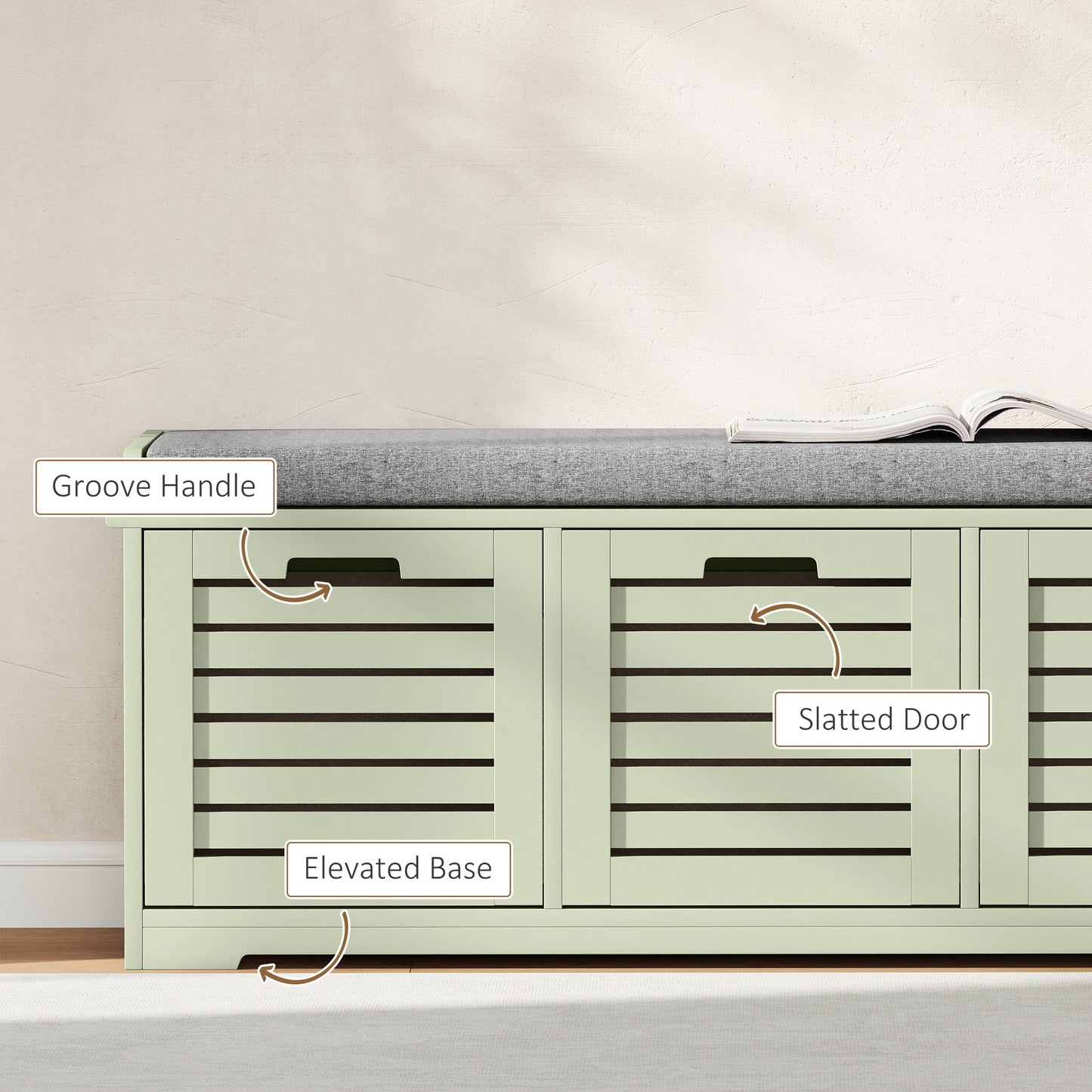 HOMCOM 3 Drawer Shoe Storage Bench With 160kg Capacity And 3 Fully Pull Out Drawers Green