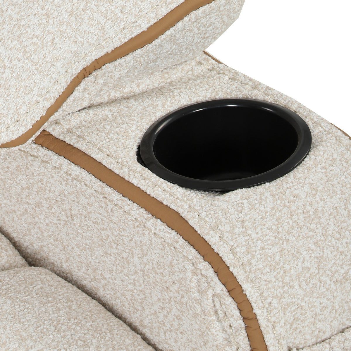 Beige recliner cushion with round black control opening
