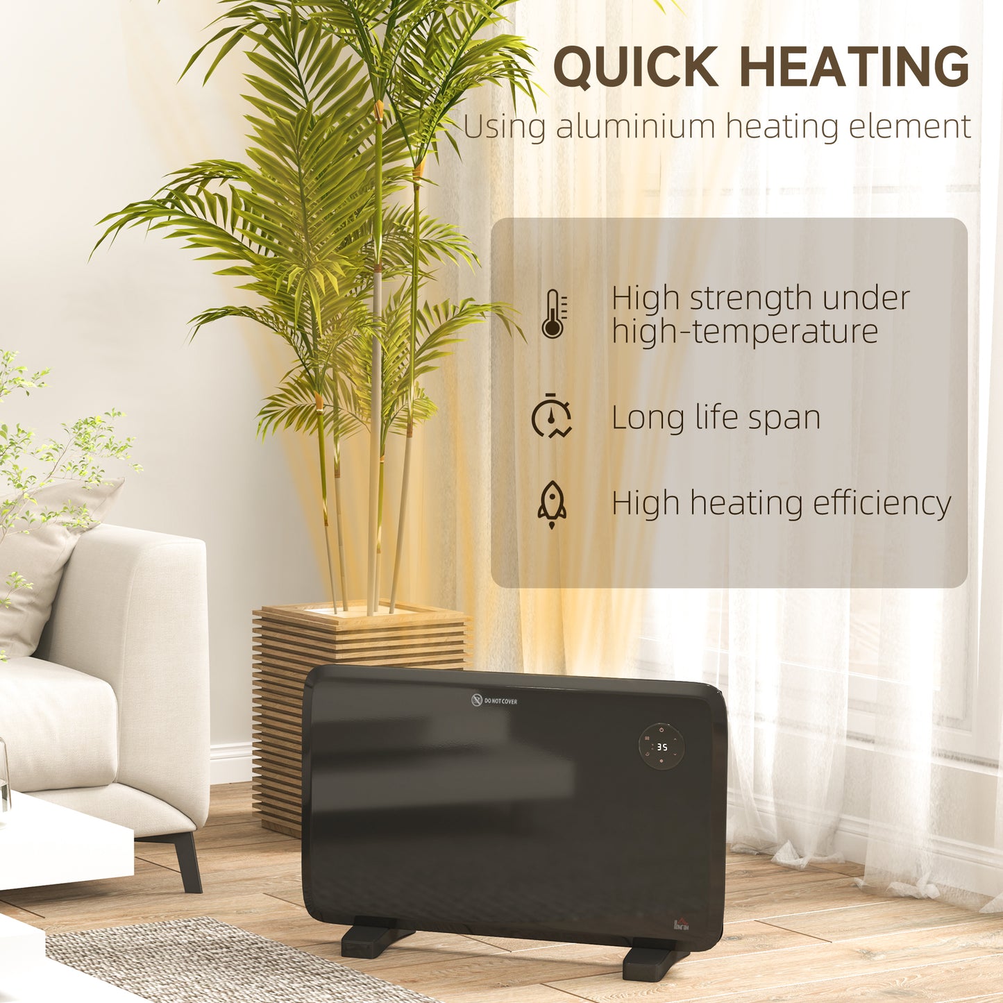 HOMCOM 1200 Watt Freestanding Or Wall Mounted Electric Convector Heater With Adjustable Thermostat Black