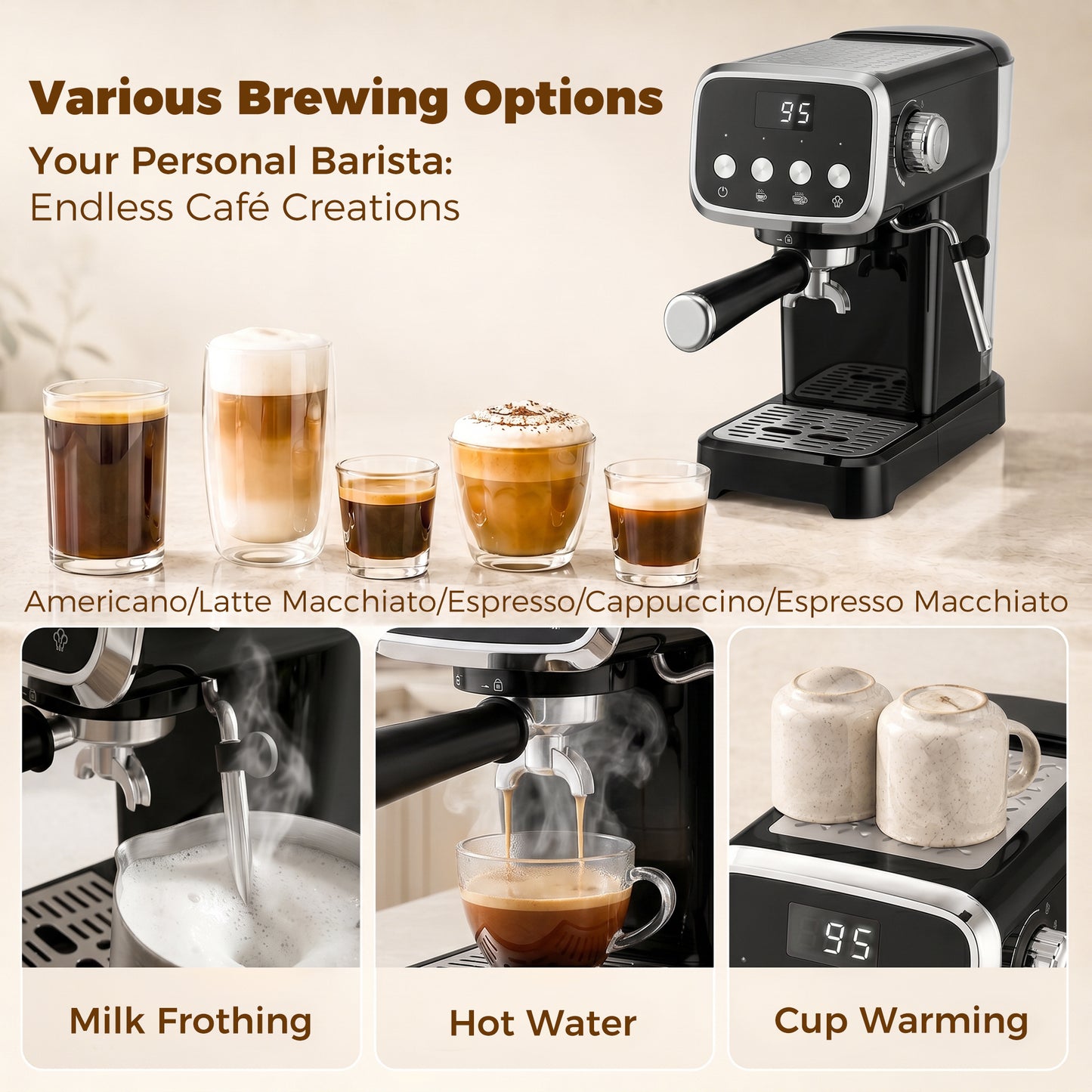 HOMCOM Espresso Machine 20 Bar Cappuccino Coffee Maker With Frother Wand Removable Water Tank 1.2 L Black