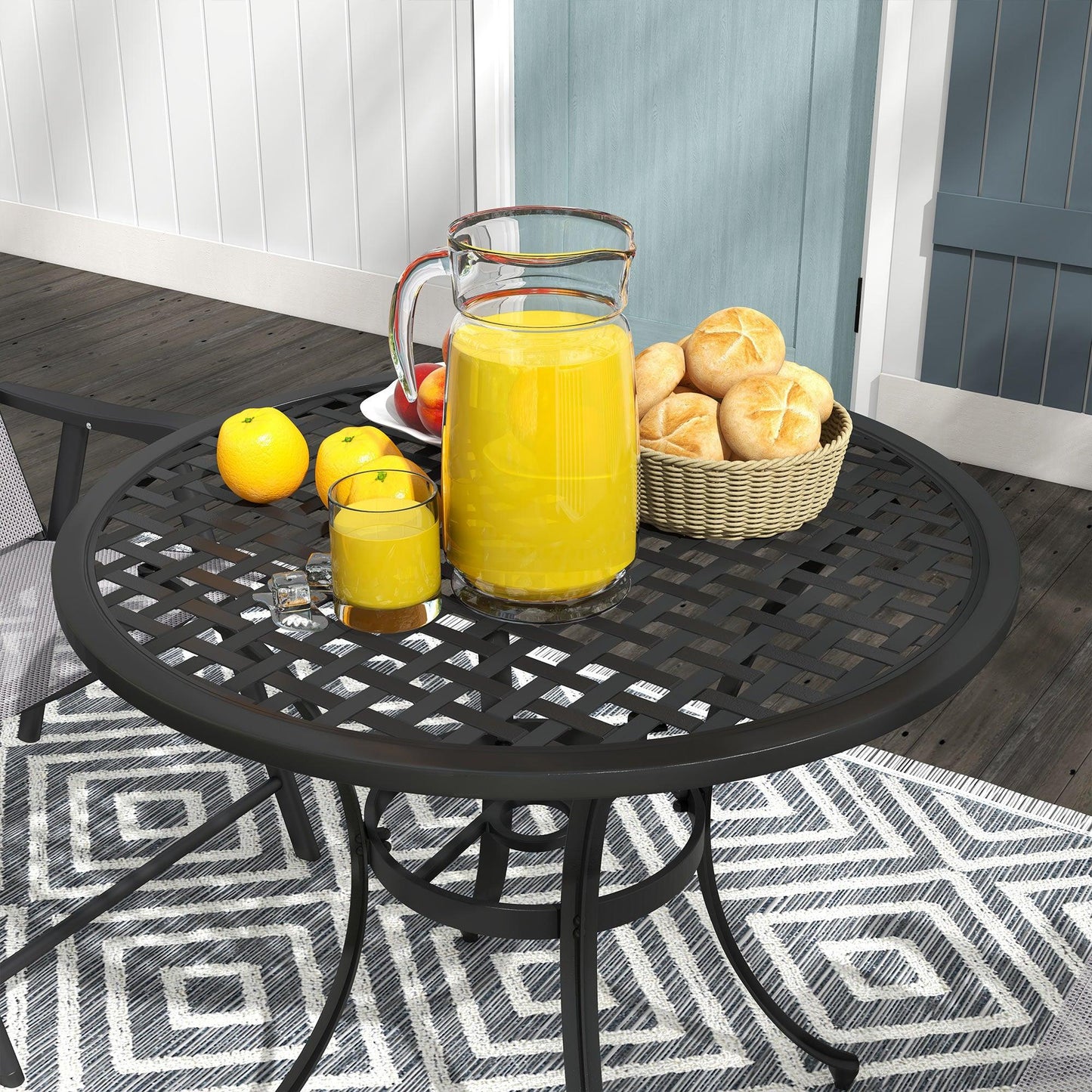 Outsunny Cast Aluminium Bistro Table with Umbrella Hole, 85cm Round Garden Table, Patio Table for Balcony, Poolside, Black - ALL4U RETAILER LTD