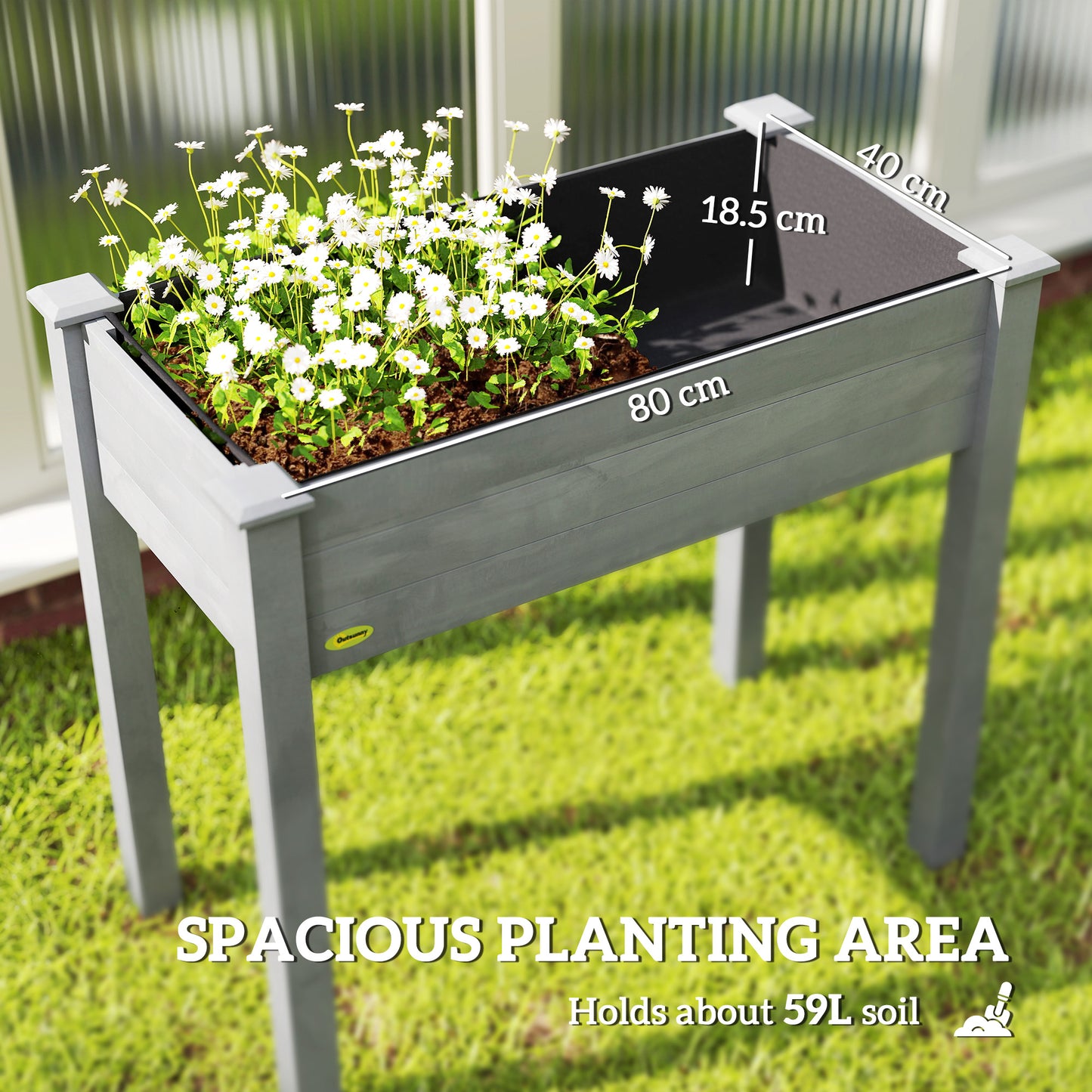 Outsunny Raised Garden Bed Wooden Elevated Planter Box With Bed Liner For Flowers Vegetables Herbs Dark Grey