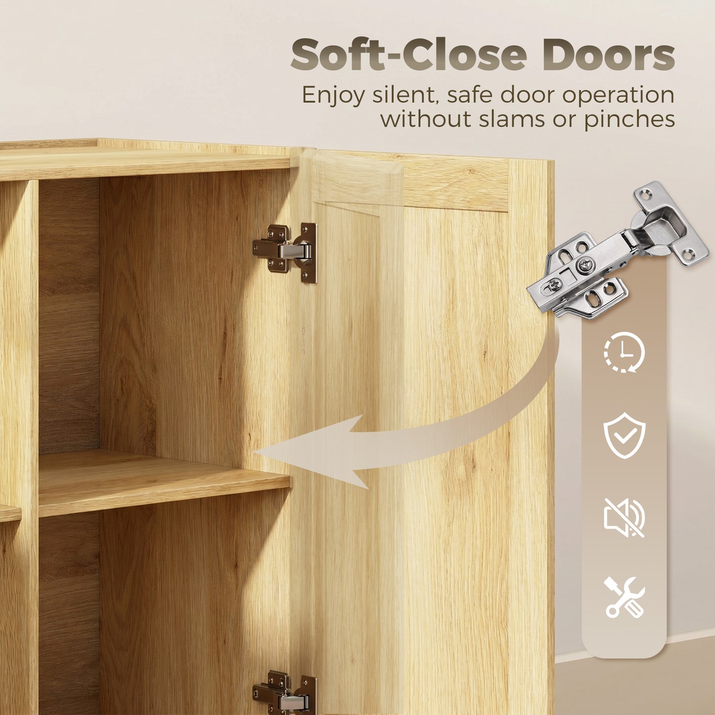 HOMCOM Sideboard Buffet Cabinet 133 cm Storage With 2 Open Shelves And 2 Cupboards Soft Close Doors Natural Finish
