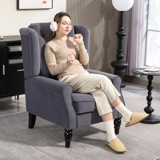 HOMCOM Wingback Accent Chair Retro Upholstered Tufted Armchair for Living Room and Bedroom Charcoal Grey