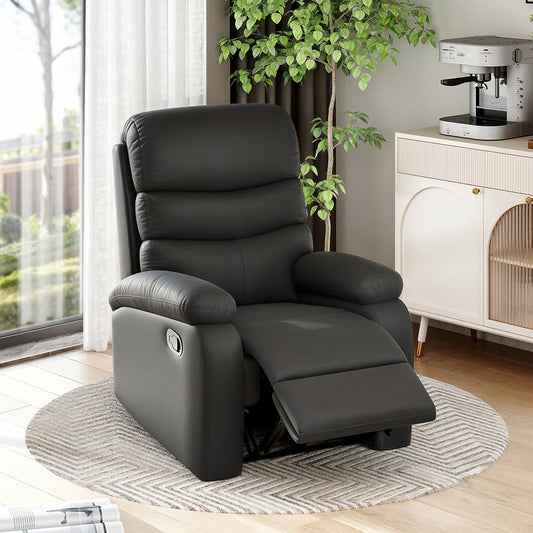 HOMCOM PU Leather Reclining Chair Manual Recliner With Padded Armrests Retractable Footrest Wood Frame Black