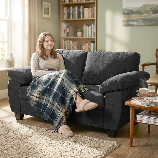 HOMCOM 2 Seater Chenille Sofa Loveseat 156cm Dark Grey With Thick Spring Cushion Seats