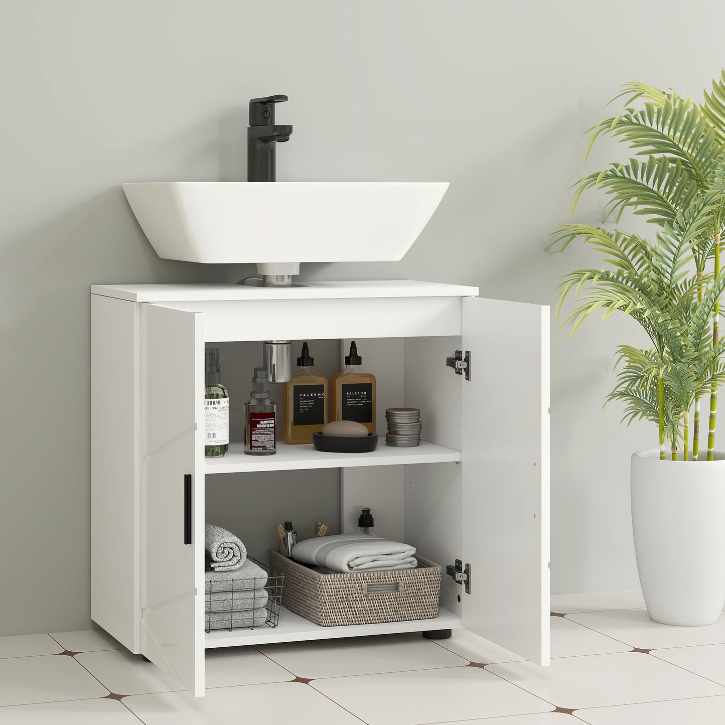 Kleankin Under Sink Cabinet With Shelf White Bathroom Storage Organizer Under Sink
