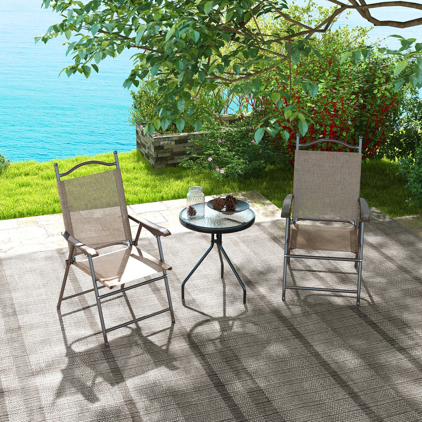 Outsunny Folding Garden Chairs Set Of Two With Fabric Mesh Seats Outdoor In Mixed Brown