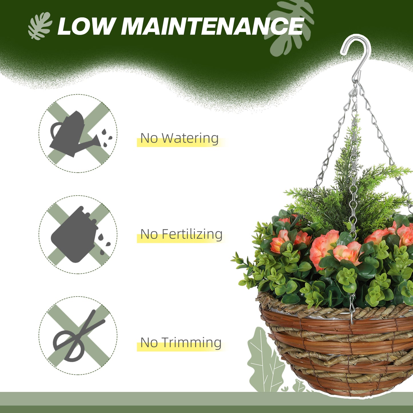 Outsunny Hanging Lisianthus Flower Pots Set Of Two In Orange And Green Made From Plastic Realistic Artificial Flowers