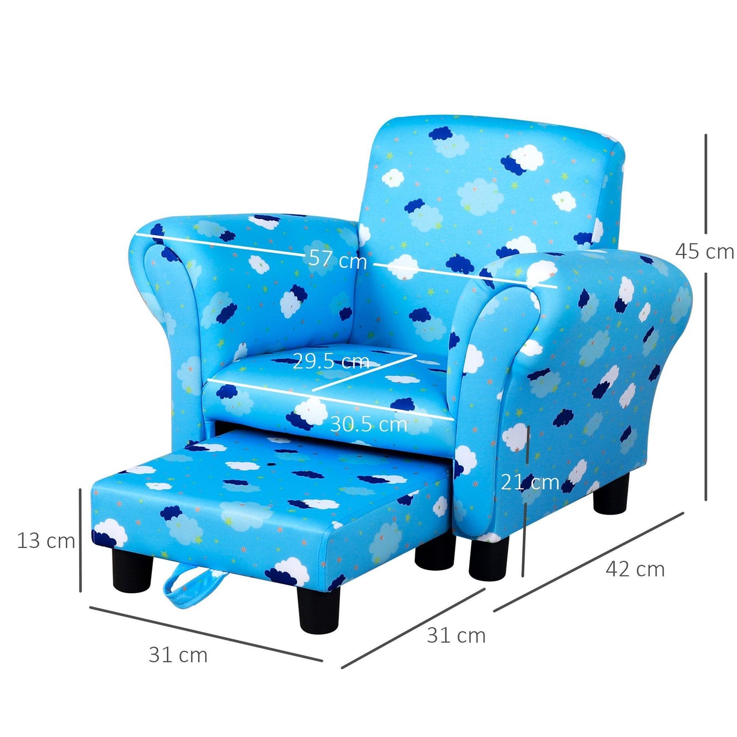 HOMCOM Kids Sofa with Footrest – Adorable Blue Cloud Star - ALL4U RETAILER LTD