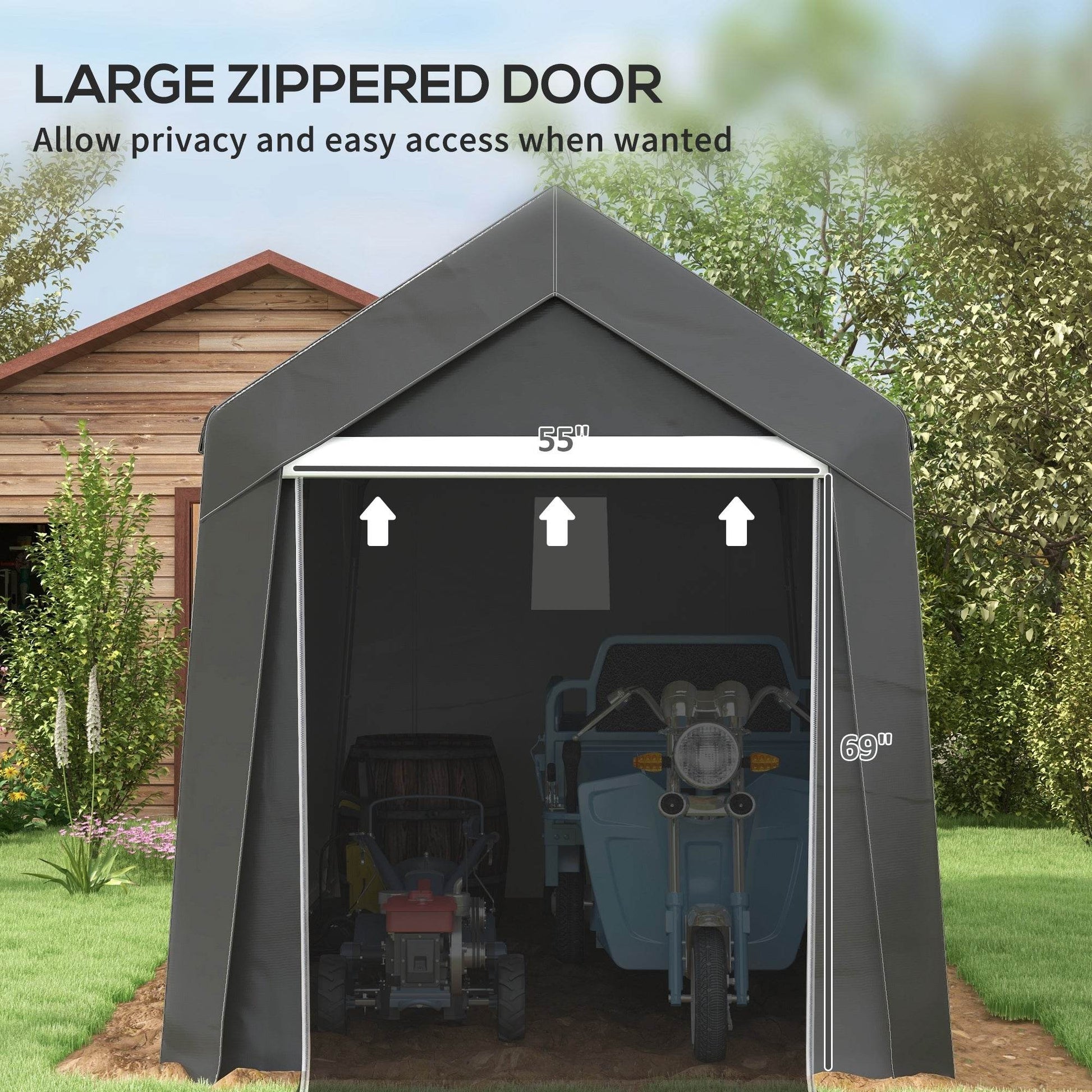 Portable Dark Grey Outdoor Storage Shed with Window and Ground Stakes - 3.6 x 2.1m - ALL4U RETAILER LTD