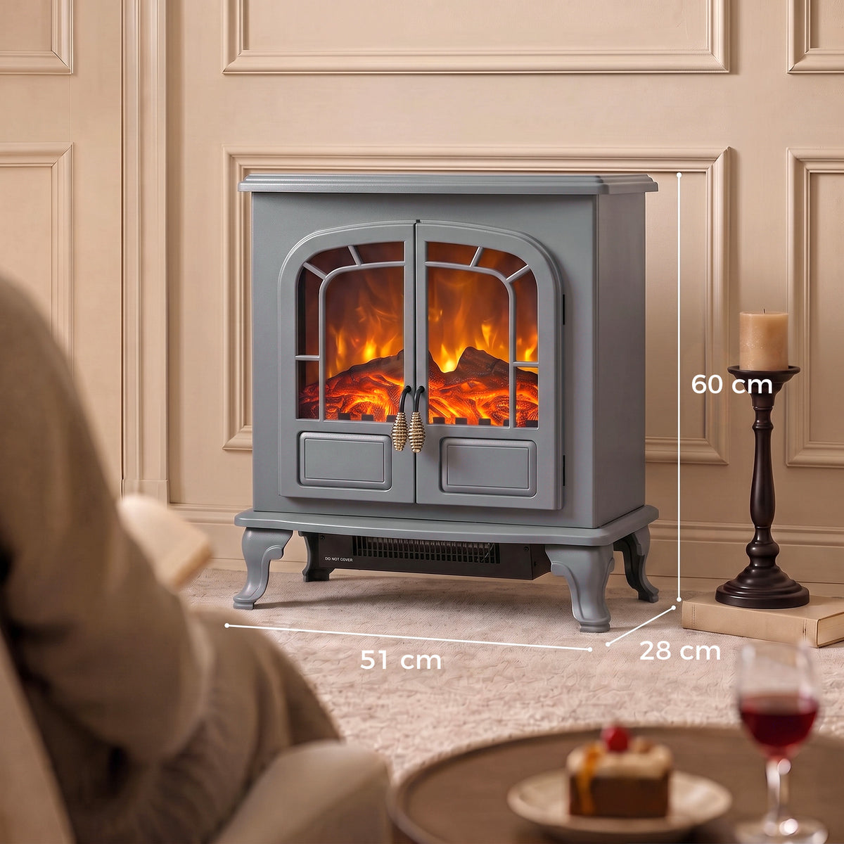 Homcom Freestanding Electric Fireplace Stove Heater With Led Flame Effect