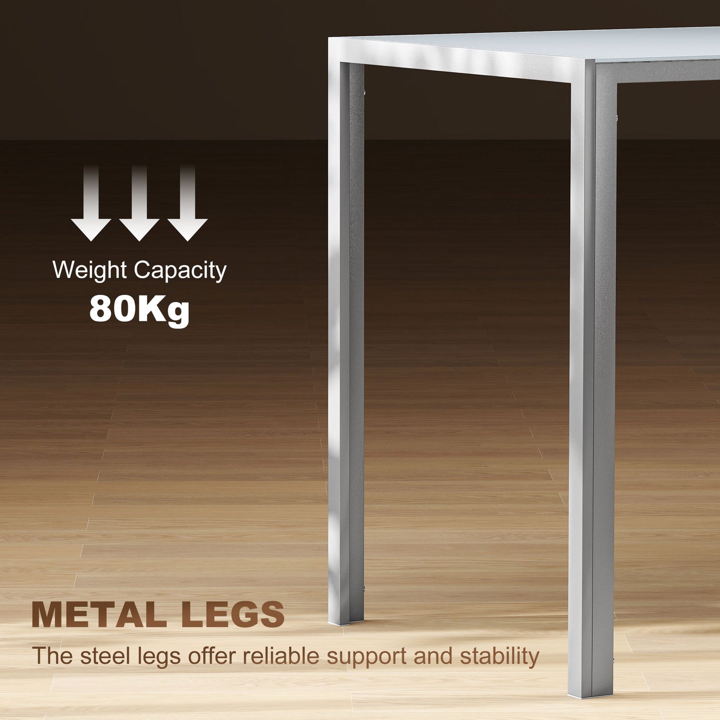 HOMCOM 120cm Dining Table Rectangle 4 Seater Kitchen Table With Tempered Glass Top And Metal Legs Grey