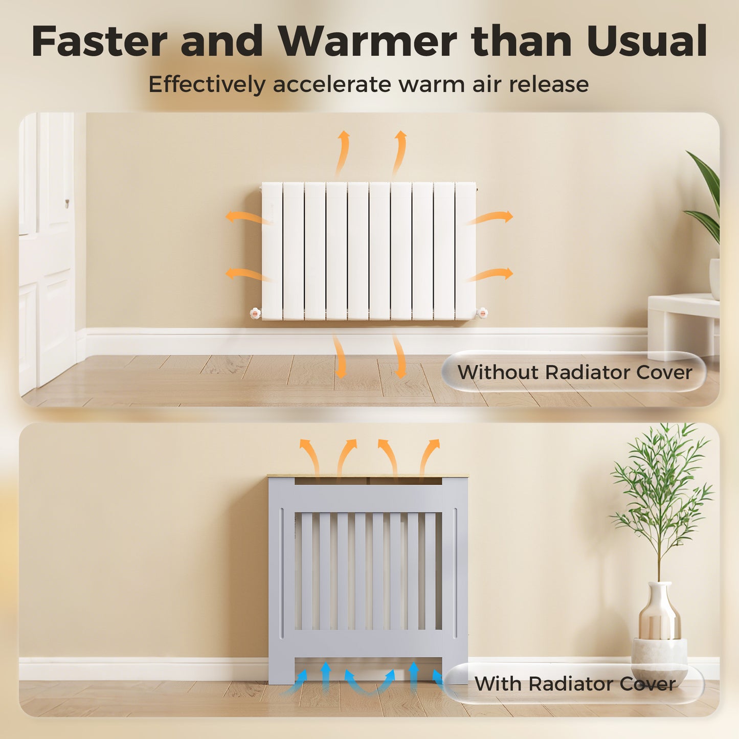 HOMCOM Slatted Radiator Cover In Grey Painted MDF With Lined Grill 78L x 19W x 81H cm