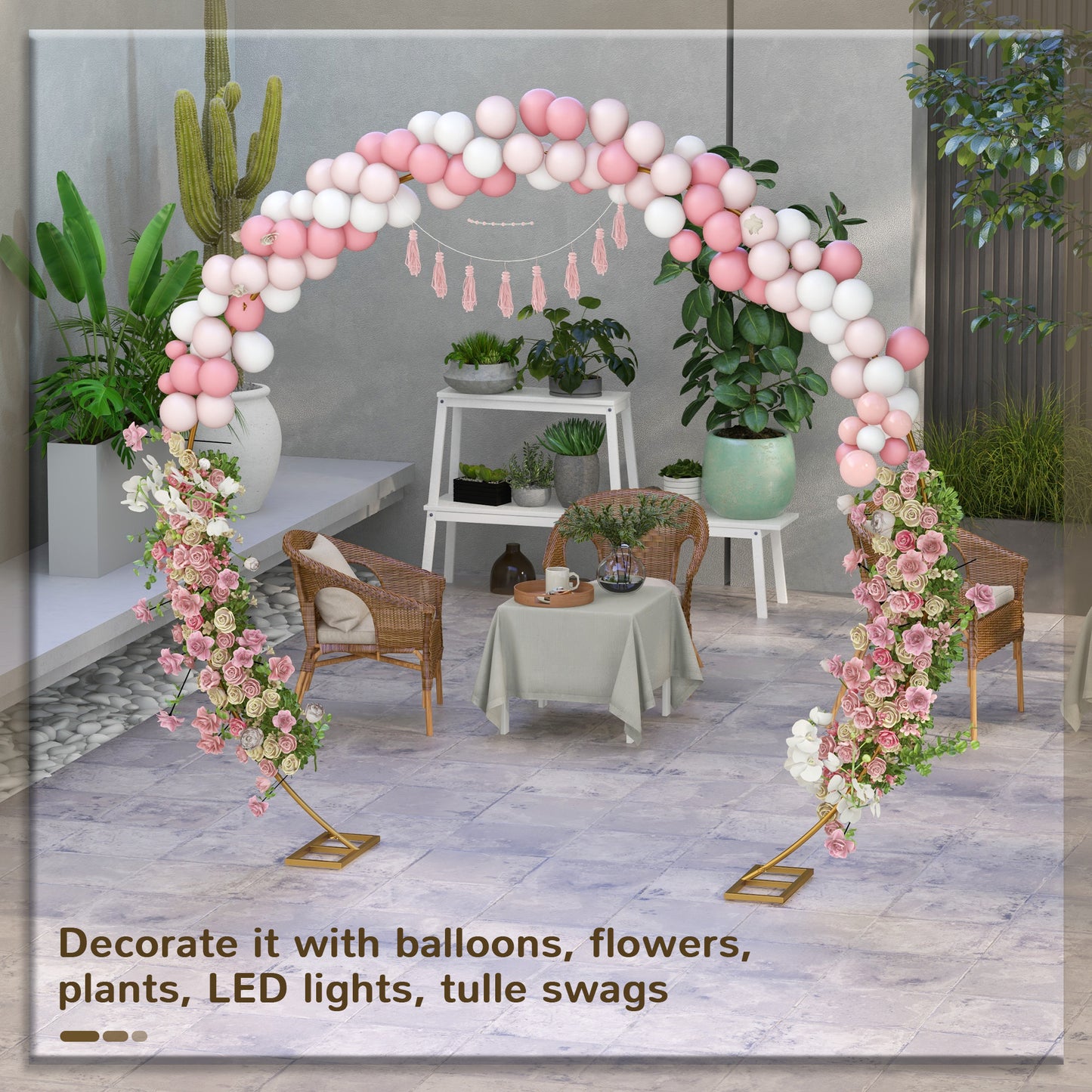 Outsunny 280cm Gold Tone Backdrop Wedding Arch Stand Round Metal for Outdoor Indoor Parties Ceremonies